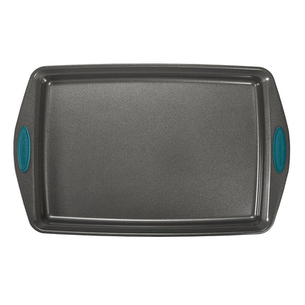 Batterie de cuisson antiadhésive Rachael Ray avec poignées comprenant des moules à pain/cuisson antiadhésifs, une plaque à biscuits/cuisson et des moules à gâteau - 10 pièces, gris avec poignées bleu marine