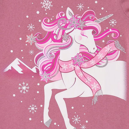 Camisetas gráficas de manga larga de unicornio de The Children's Place para niñas, Unicornio de Invierno, Talla XG