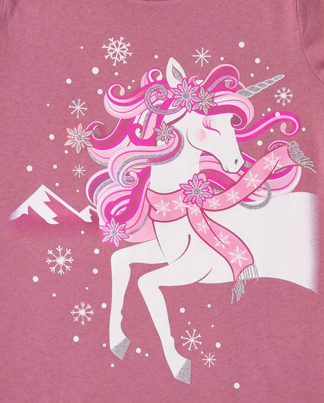 Camisetas gráficas de manga larga de unicornio de The Children's Place para niñas, Unicornio de Invierno, Talla XG