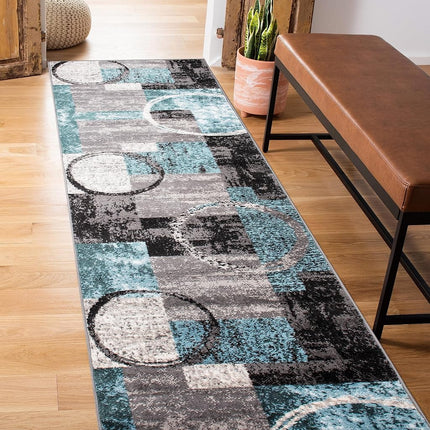 Rugshop Circle Design Contemporary Fade-Resistant Runner Rug Gray 2' x 10'