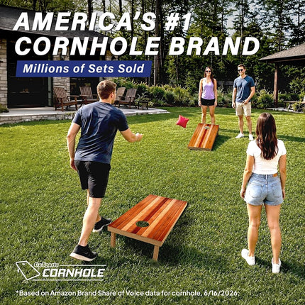 GoSports 4 x 2 ft Regulation Size Wood Cornhole Board Set - Red Oak Design, Includes 2 Boards, 8 Bean Bags, Carrying Case and Game Rules