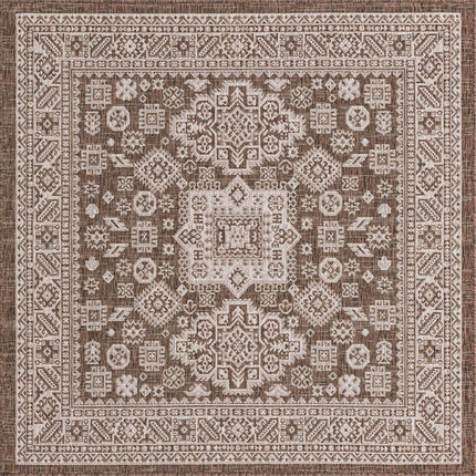 Unique Loom Outdoor Aztec Collection Area Rug - Chalca (5' 3" Square, Brown/Ivory)