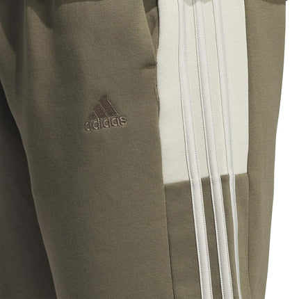 adidas Men's Essentials 3-Stripes Fleece Color Block Shorts, Olive Strata/Putty Grey, X-Large Tall