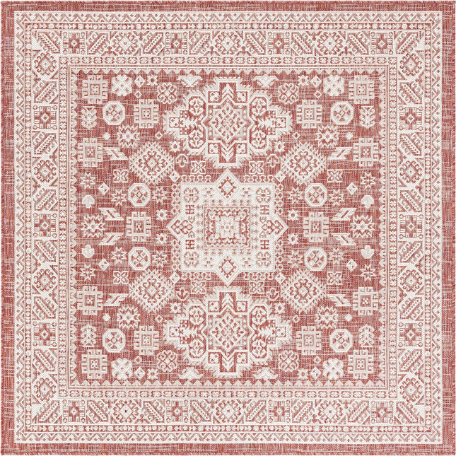 Alfombra de área Unique Loom Outdoor Aztec Collection - Chalca (1.6 m cuadrado, rojo óxido/marfil)