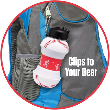MACCABI ART Clip-On Collapsible BPA-Free Silicone Baseball Water Bottle for Kids, 18 Oz. Size
