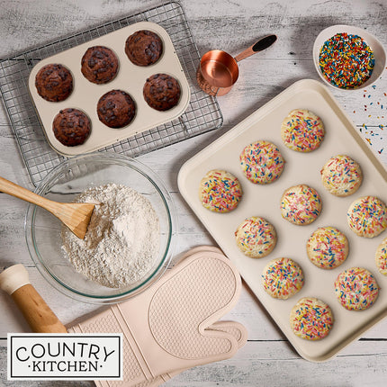 Country Kitchen Nonstick Stackable Bakeware Set - Deluxe Heavy Duty, Durable, Easy Release Baking Set, Taupe, 13 Pcs with Handles