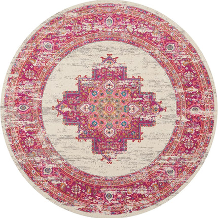 Nourison PSN03 Passion Distressed Vintage Ivory/Fuschia Area Rug 8' x 8'
