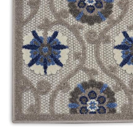 Nourison ALH19 Aloha Indoor/Outdoor Floral Grey/Blue 2'3" x 8' Area Rug (8' Runner), 2'3"X 8',