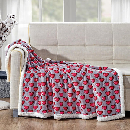 Elegant Comfort Luxury Valentine’s Day Sherpa Throw Blanket Ultra-Soft Cozy Velvet Pink Hearts Fleece Throw-Micromink Sherpa for Her, Wife, Girlfriend, Sherpa Reversible Blanket- Juliette