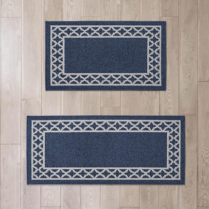Nautica – Runner Rug 2 Piece Set | Indoor Runners for Hallways and Entry Rugs| Non-Skid Entry and Kitchen Door Mat| Machine Washable Carpet Rugs | 2'2" x 3'9" and 2'2" x 5' | Trellis Denim