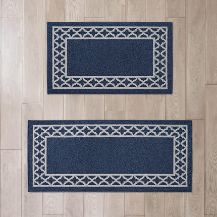 Nautica – Runner Rug 2 Piece Set | Indoor Runners for Hallways and Entry Rugs| Non-Skid Entry and Kitchen Door Mat| Machine Washable Carpet Rugs | 2'2" x 3'9" and 2'2" x 5' | Trellis Denim