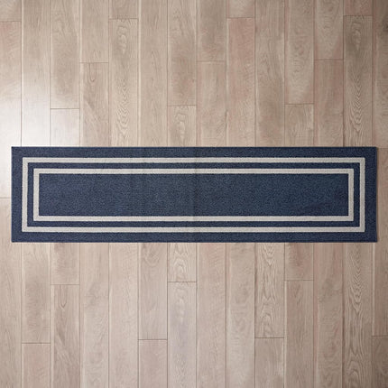 Nautica – Runner Rug | Indoor Runners for Hallways and Entry Rugs| Non-Slip and Non-Skid Entry and Kitchen Door Mat| Machine Washable Entryway Carpet Rugs | 2'6" x 10' | Double Border Denim