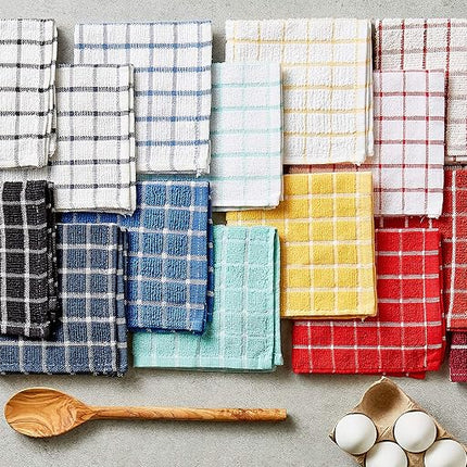 DII 100% Cotton, Machine Washable, Ultra Absorbant, Basic Everyday 12 x 12 Terry Kitchen Dish Cloths, Windowpane Design, Set of 6- Nautical Blue