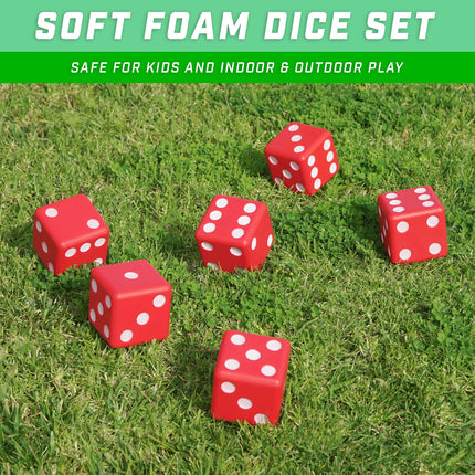 GoSports Giant 3.5 Inch Red Foam Playing Dice Set with Scoreboard, Includes 6 Dice, Dry-Erase Scoreboard and Carrying Case