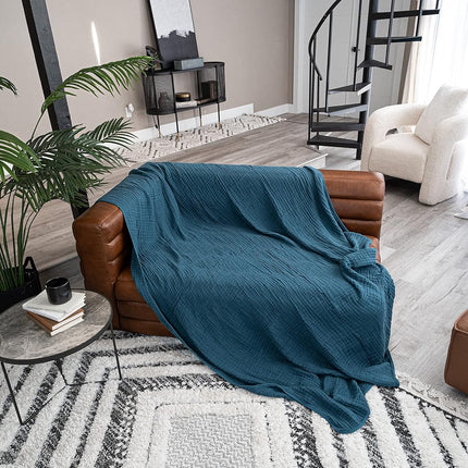 Comfy Cubs Adult Muslin Blanket Throw, 127 x 152 cm - Soft, Six-Layered, Lightweight, Breathable Cotton Blanket for All Seasons - Machine Washable, Stylish Home Decor - Neptune