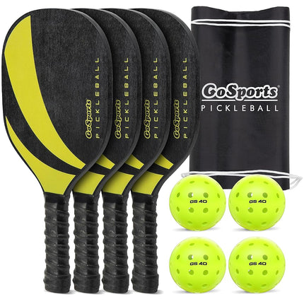 GoSports Pickleball Set with 4 Paddles, 4 Regulation Pickleballs and Carry Case - Classic, Retro, Steel Blue or Yellow