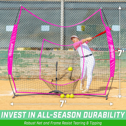 GoSports 7x7 ft Baseball & Softball Batting & Pitching Net with Strike Zone – Available in Team Colors - Pink
