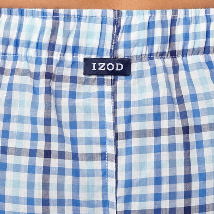 Pantalón corto de pijama IZOD para hombre, estampado de popelina, corte relajado, con cordón, a cuadros, azul claro, 3XL