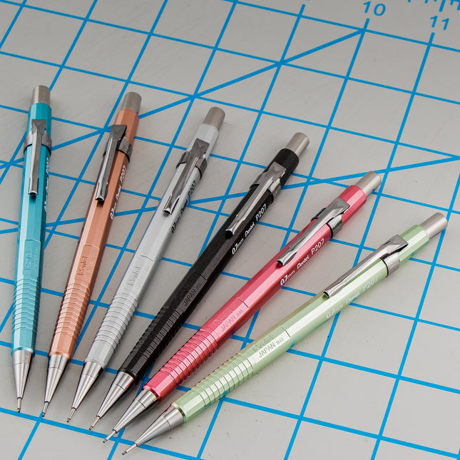 Pentel Sharp Mechanical Pencil, (0.7mm), Medium Line, Metallic Barrel, Assorted Colors, Pack of 3 (P207MBP3M)