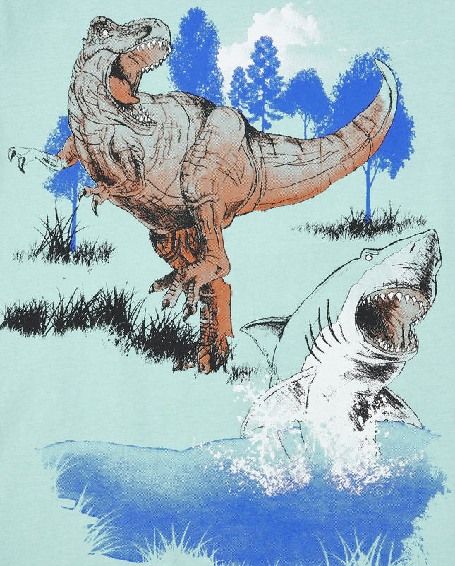 The Children's Place Boys' Short Sleeve Graphic T-Shirt 2-Pack, Shark Dino 3-Pack, X-Small