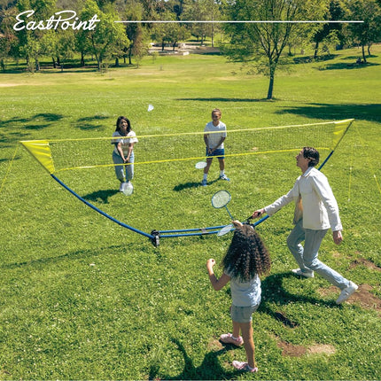 EastPoint Sports 15ft 4-Player Badminton Set with Net, Rackets, Shuttlecocks and Carry Caddy - Easy Setup Backyard Badminton Net