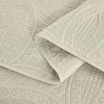 Chezmoi Collection 3 Piece Oversized Bedspread Coverlet Set, Ivory, Queen