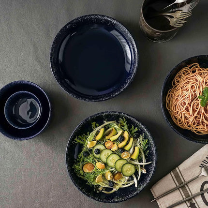 S&Q'S Ceramics Large Serving Bowls Set of 4, 60 Ounce Salad, 10'' Ceramic Wide Shallow Bowl Plates, Pasta Dishes for Fruit, Party, Entertaining, Microwave Safe(Navy Blue), (TSW2021)