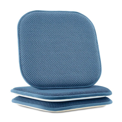 Elegant Comfort Chair Cushion Covers with Ties and Non Skid Rubber Backing-Thick Memory Foam - Soft Cushion Pad- Rounded Square Seat Cover-16 x 16 Inches- Honeycomb Textured Pattern, Set of 2, Blue