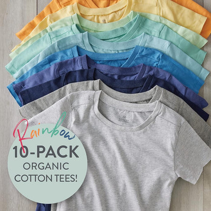 HonestBaby Multipack Short Sleeve T-Shirt Tee 100% Organic Cotton Infant Baby, Toddler, Little Kids Boys, Girls, Unisex, Rainbow Boy, 3-6 Months