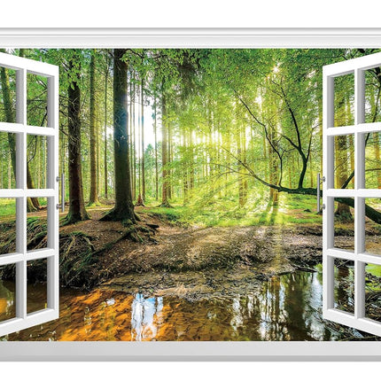 FLFK Fake Window Wall Mural - Forest Jungle Faux W