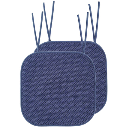 Elegant Comfort 2 Pack Chair Cushion Covers - Skid-Proof Rubber Backing - 16 x 16 Inch - Thick Dining Square Shape Seat Covers - Comfortable Textured Chair Pads with Ties - Honeycomb Pattern, Navy