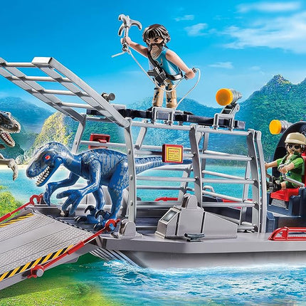 PlayMOBIL Dinos 9433 Enemy Airboat with Raptors, floatable, For Children Ages 4+