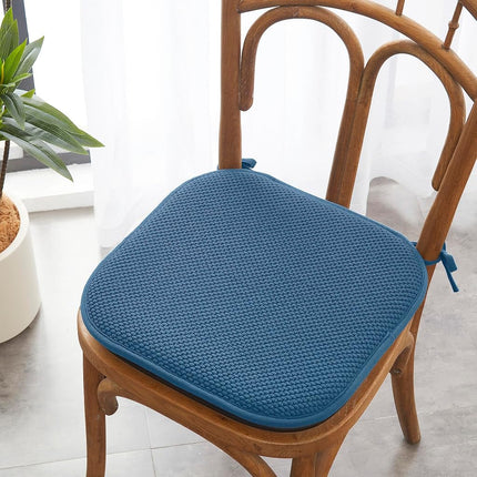 Elegant Comfort 4 Pack Chair Cushion Covers - Skid-Proof Rubber Backing - 16 x 16 Inch - Thick Dining Square Shape Seat Covers - Comfortable Textured Chair Pads with Ties - Honeycomb Pattern, Blue