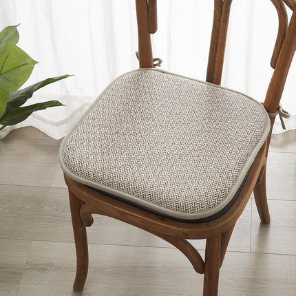 Elegant Comfort 2 Pack Chair Cushion Covers - Skid-Proof Rubber Backing - 16 x 16 Inch - Thick Dining Square Shape Seat Covers - Comfortable Textured Chair Pads with Ties - Chevron Pattern, Beige