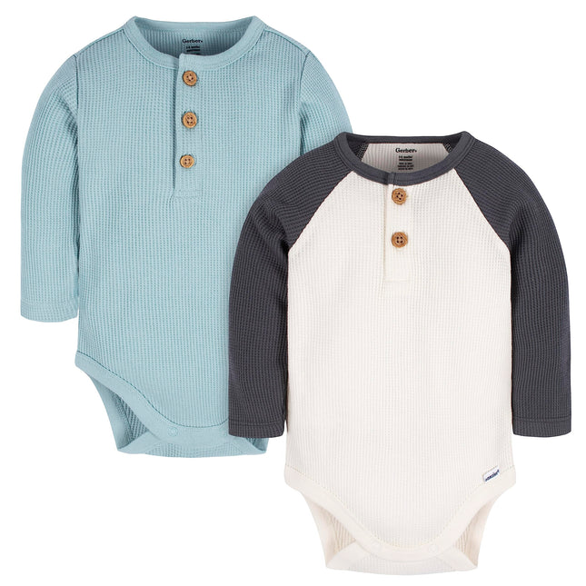 Gerber Baby Boys' 2-Pack Long Sleeve Henley Onesie