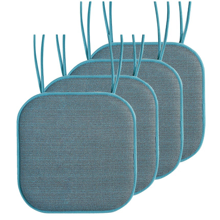 Elegant Comfort 4 Pack Chair Cushion Covers - Skid-Proof Rubber Backing - 16 x 16 Inch - Thick Dining Square Shape Seat Covers - Comfortable Textured Chair Pads with Ties - Mosaic Pattern, Aqua