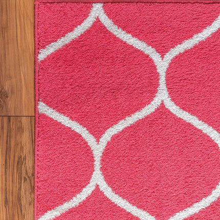 Unique Loom Trellis Frieze Collection Tapis de Couloir Géométrique Moderne Marocain Treillis Framboise (0,61 m x 3,96 m)