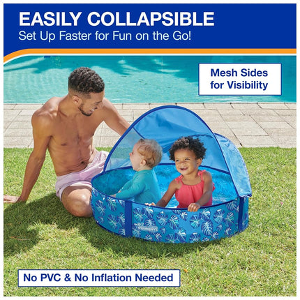 SwimWays Elite Pop-Up Above Ground Pool, Baby Pool with Canopy & Carrying Case, Foldable Pool for Kids Aged 9-24 Months, Measures 32", Blue