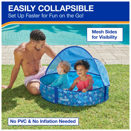 SwimWays Elite Pop-Up Above Ground Pool, Baby Pool with Canopy & Carrying Case, Foldable Pool for Kids Aged 9-24 Months, Measures 32", Blue