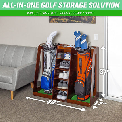 GoSports Premium Wooden Golf Bag Organizer and Storage Rack - Choose Your Style