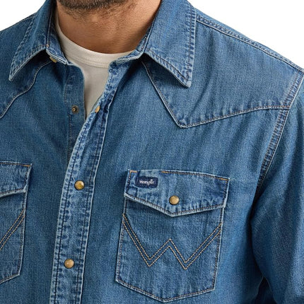 Wrangler Men's Denim Collection Snap Shirt, Dark Wash Denim, XL