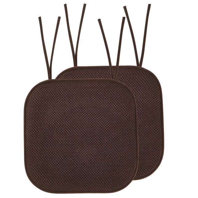 Elegant Comfort 2 Pack Chair Cushion Covers - Skid-Proof Rubber Backing - 16 x 16 Inch - Thick Dining Square Shape Seat Covers - Comfortable Textured Chair Pads with Ties - Honeycomb Pattern, Brown