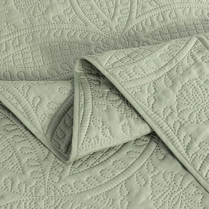 Chezmoi Collection Austin 3-Piece Oversized Bedspread Coverlet Set (King, Sage)