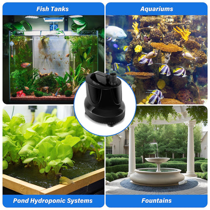Simple Deluxe 660GPH 45W Bottom Suction Water Table Pump (2500L/H) with 3 Nozzles for Fish Tank, Pond, Aquarium, Hydroponics, Fountains, Black