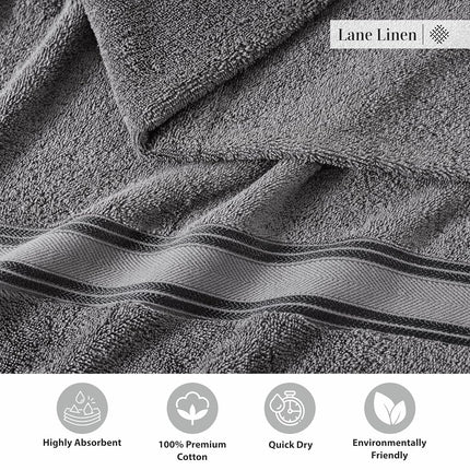 LANE LINEN Luxury Bath Towels Set - 3 Piece Set, 100% Cotton Bathroom Towels, Zero Twist, Quick Dry, Super Absorbent & Soft, 1 Bath Towel, 1 Hand Towel, 1 Wash Cloths - Cool Grey