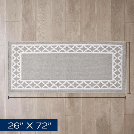 Nautica – Tufted Runner Rug | Collin Trellis Border Design | Modern Home Décor | Non-Slip| Machine Washable | Carpet for Entryway & Hallway | Measures 26” x 72” | Light Grey and White