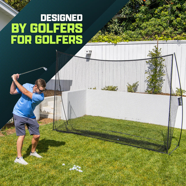 GoSports 10 ft x 7 ft Golf Practice Hitting Net - Personal Driving Range for Indoor or Outdoor Use - Black