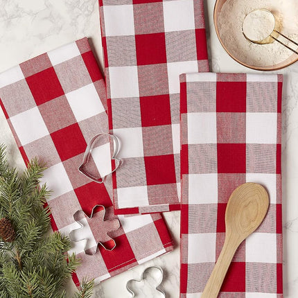 DII Buffalo Check Kitchen Collection, Classic Farmhouse Dishtowel Set, 20x30, Red & White, 3 Piece