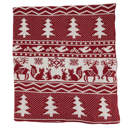 SARO LIFESTYLE Reindeer and Christmas Tree Knit Throw, Red, 50" x 60", TH544.R5060