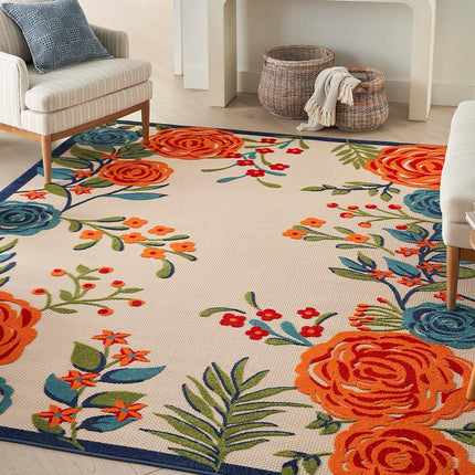 Alfombra de área Nourison Aloha para interior/exterior multicolor de 5'3" x 7'5", fácil de limpiar, no suelta pelo, para dormitorio, sala de estar, comedor, cocina (5x7)